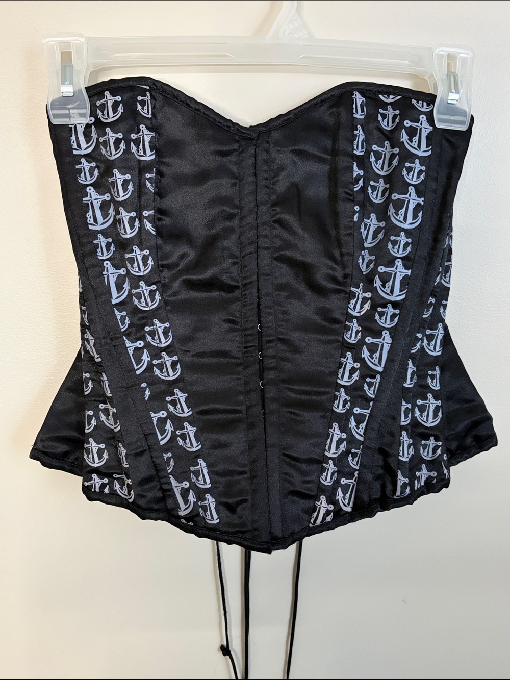 Vintage Black Anchor-Print Strapless Corset